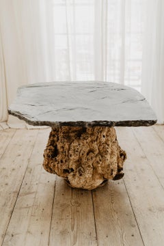 Table sur mesure, base en ronce de châtaignier avec plateau en ardoise belge