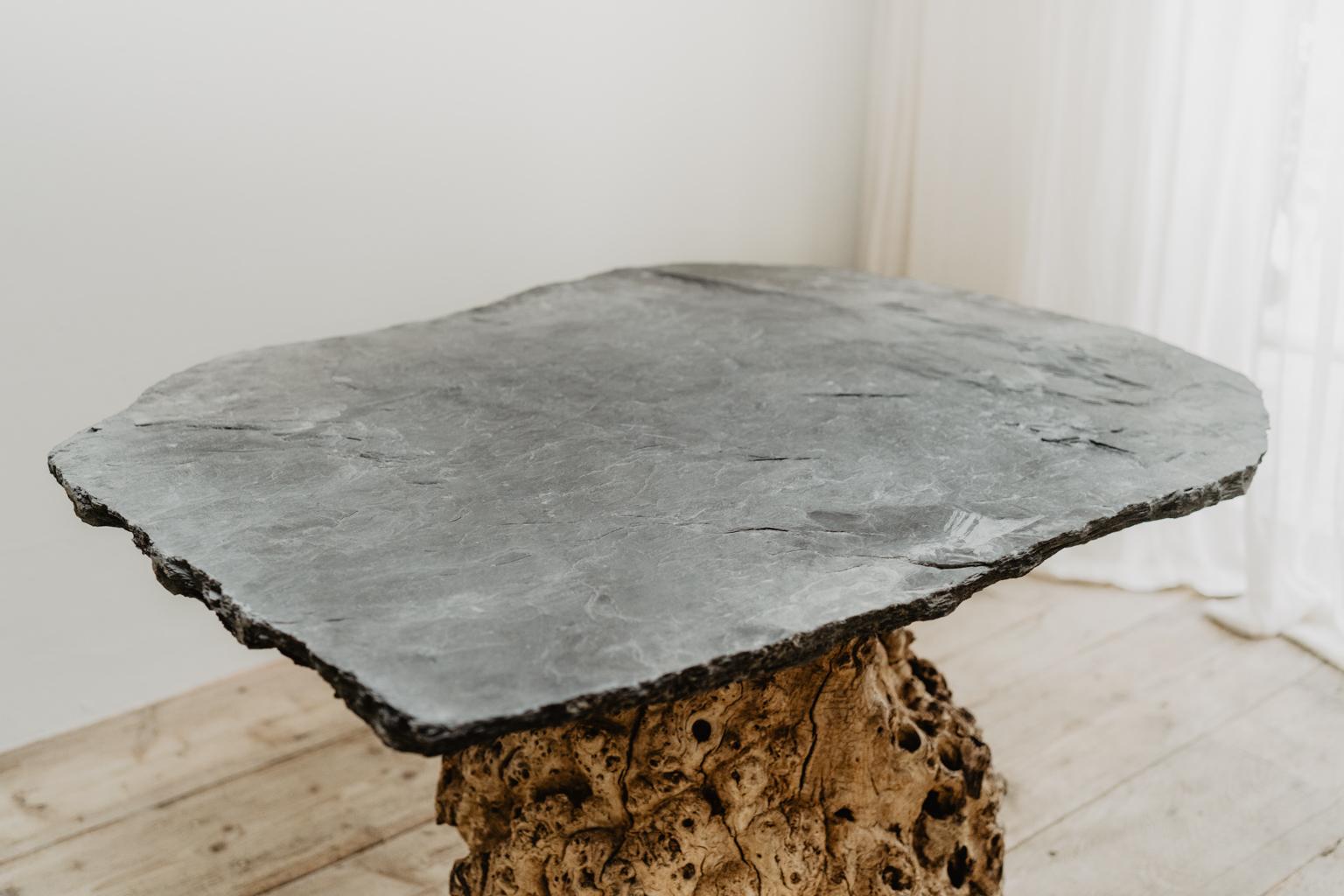 Customized Table, Burr Chestnut Base with Belgian Slate Top For Sale 1