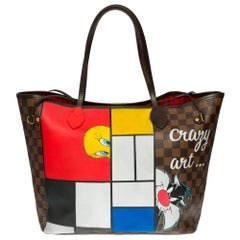 Customized "Titi & Grosminet" Neverfull MM Tote bag in brown canvas