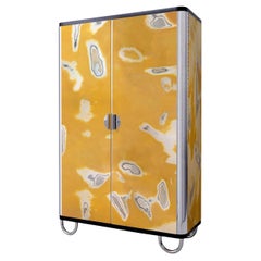 Customized Two-Door Wardrobe, Graphical Polished Lacquer, Chromium Plated Metal