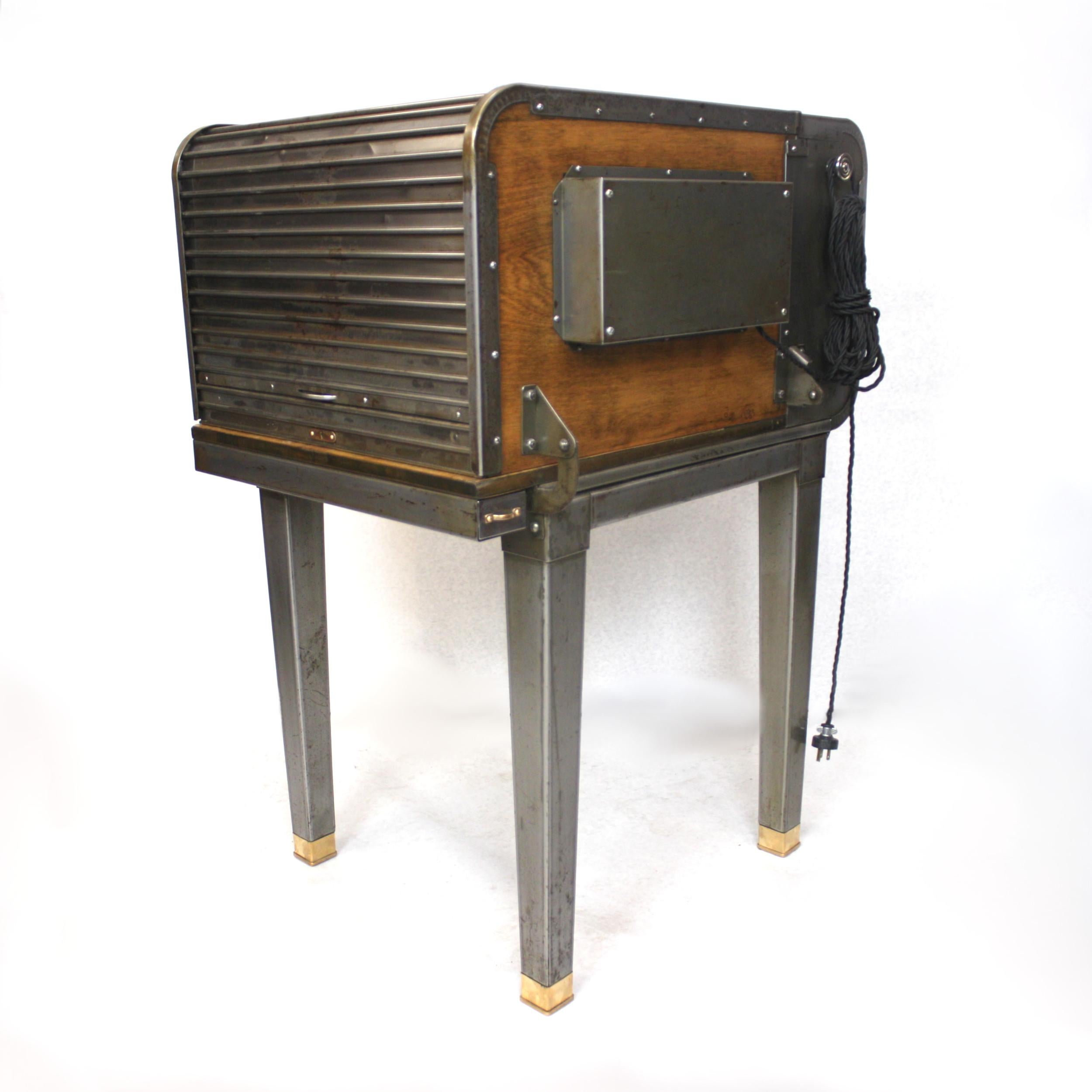 American Customized Vintage Industrial Steel Folding Roll Top Desk with Chair by Toledo