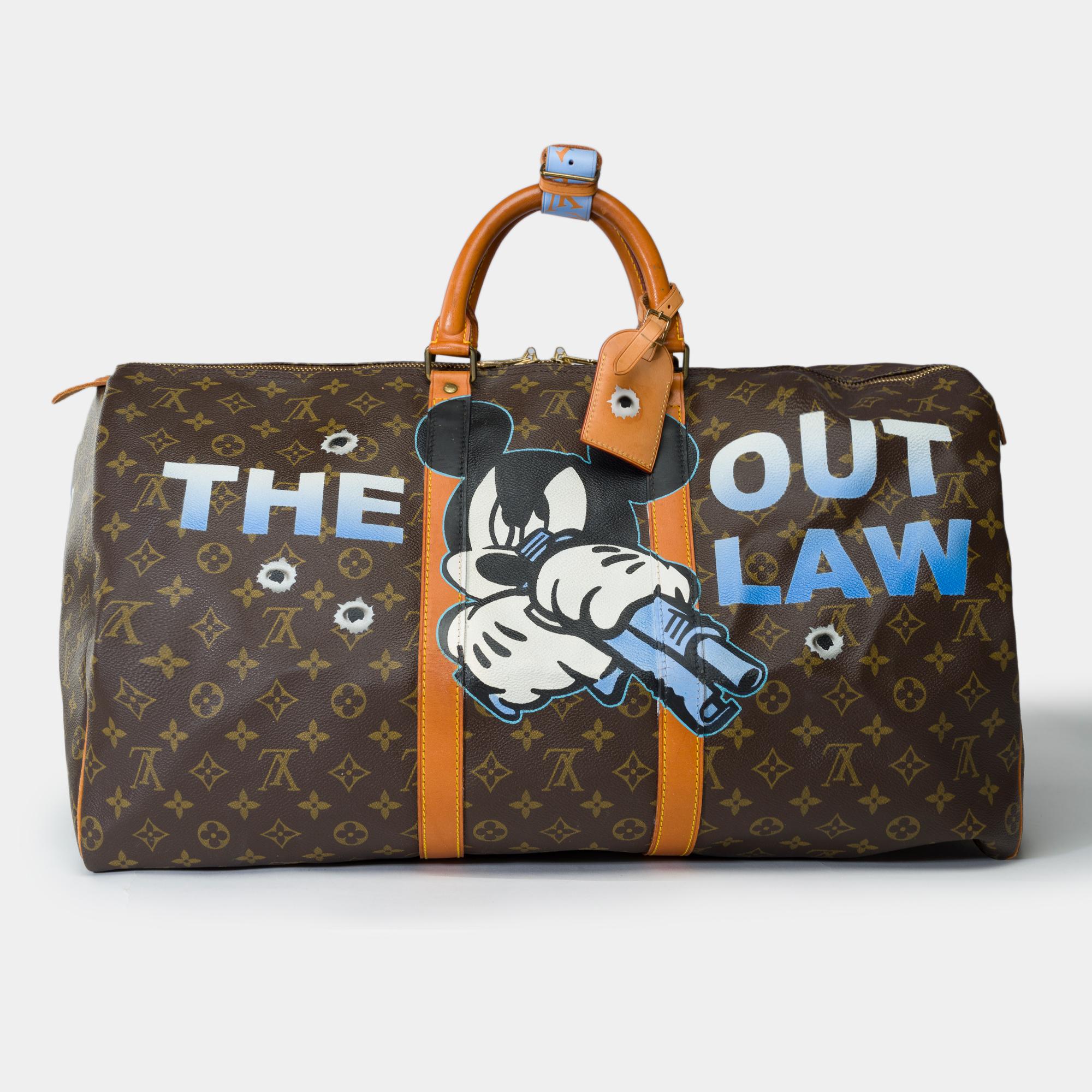 Splendida borsa da viaggio Louis Vuitton Keepall 55 in tela Monogram personalizzata 