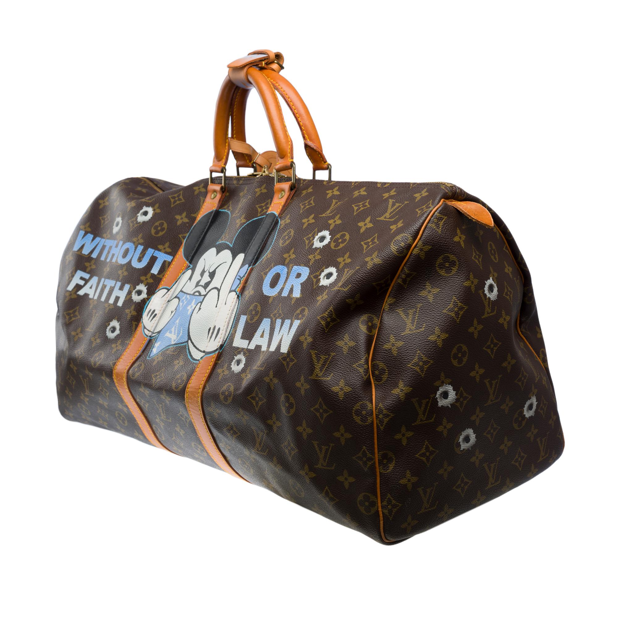 Nero Borsa da viaggio Louis Vuitton Keepall 55 in tela personalizzata 