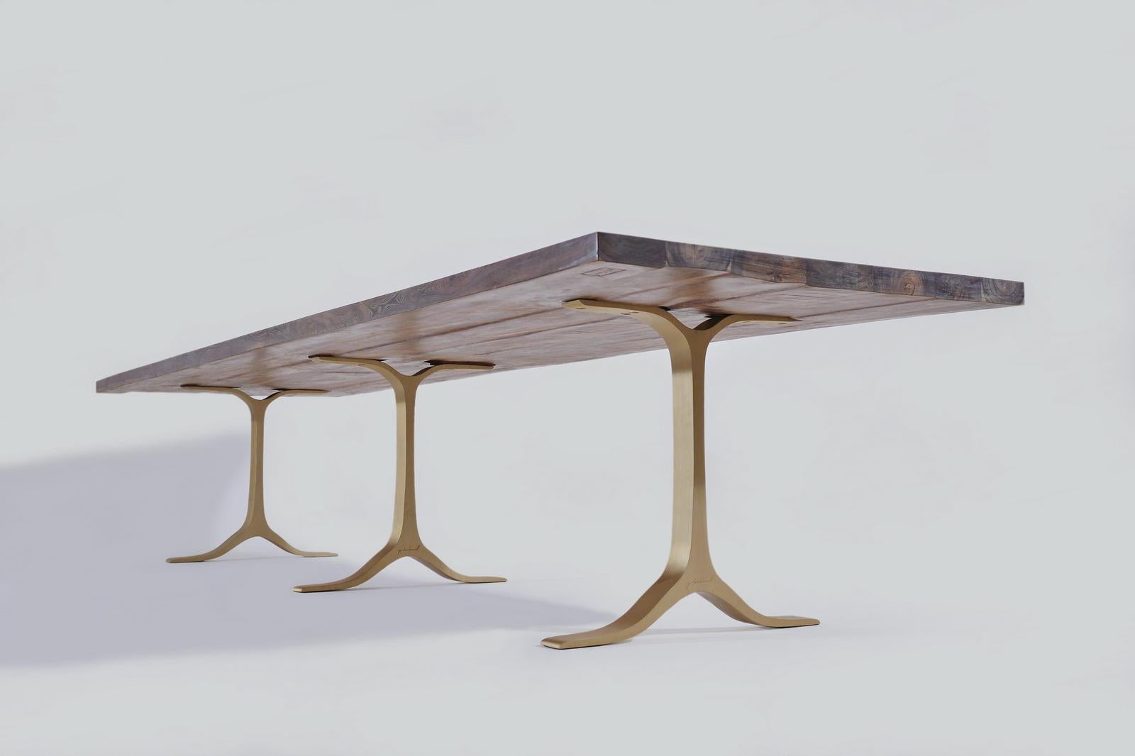Minimalist Customizes Burmese Black Wood, Dining Table on Brass Base by P. Tendercool For Sale