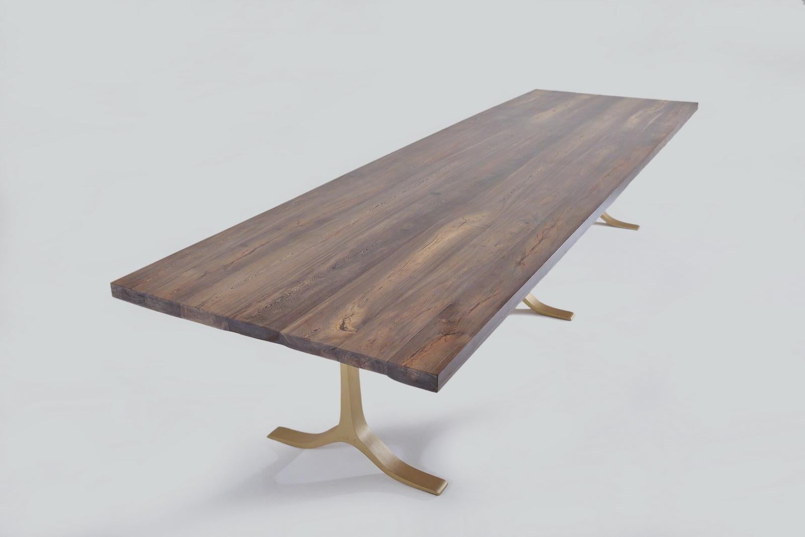 Thai Customizes Burmese Black Wood, Dining Table on Brass Base by P. Tendercool For Sale