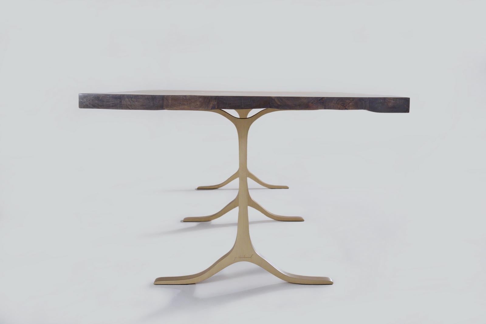 Cast Customizes Burmese Black Wood, Dining Table on Brass Base by P. Tendercool For Sale
