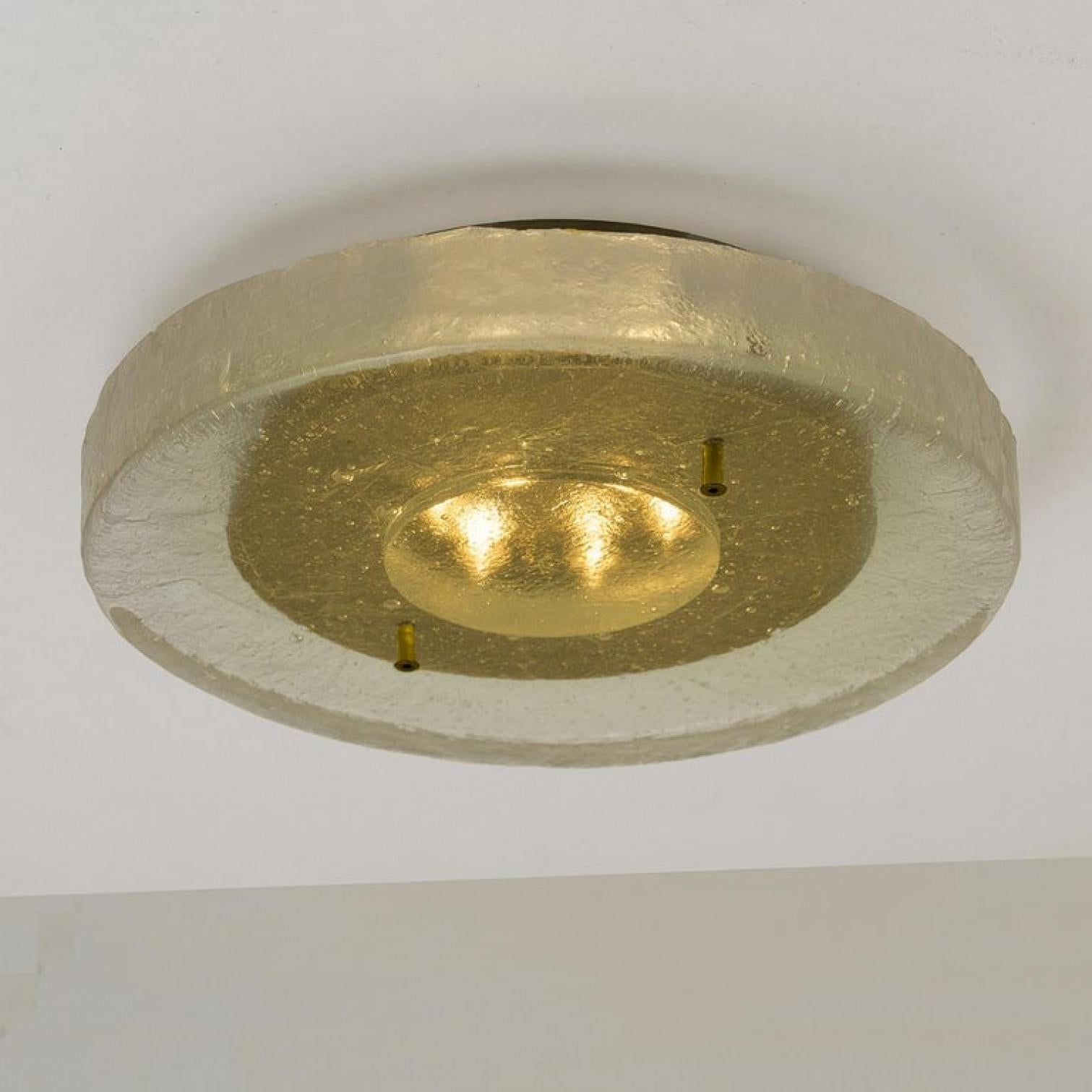 Custum Made Fused Bull’s-Eye Glass and Brass Wall Light or Flush Mount For Sale 3