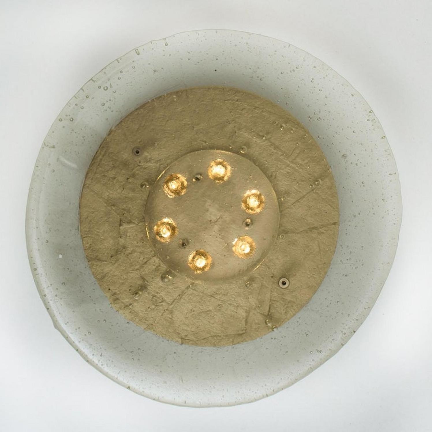 Custum Made Fused Bull’s-Eye Glass and Brass Wall Light or Flush Mount For Sale 4