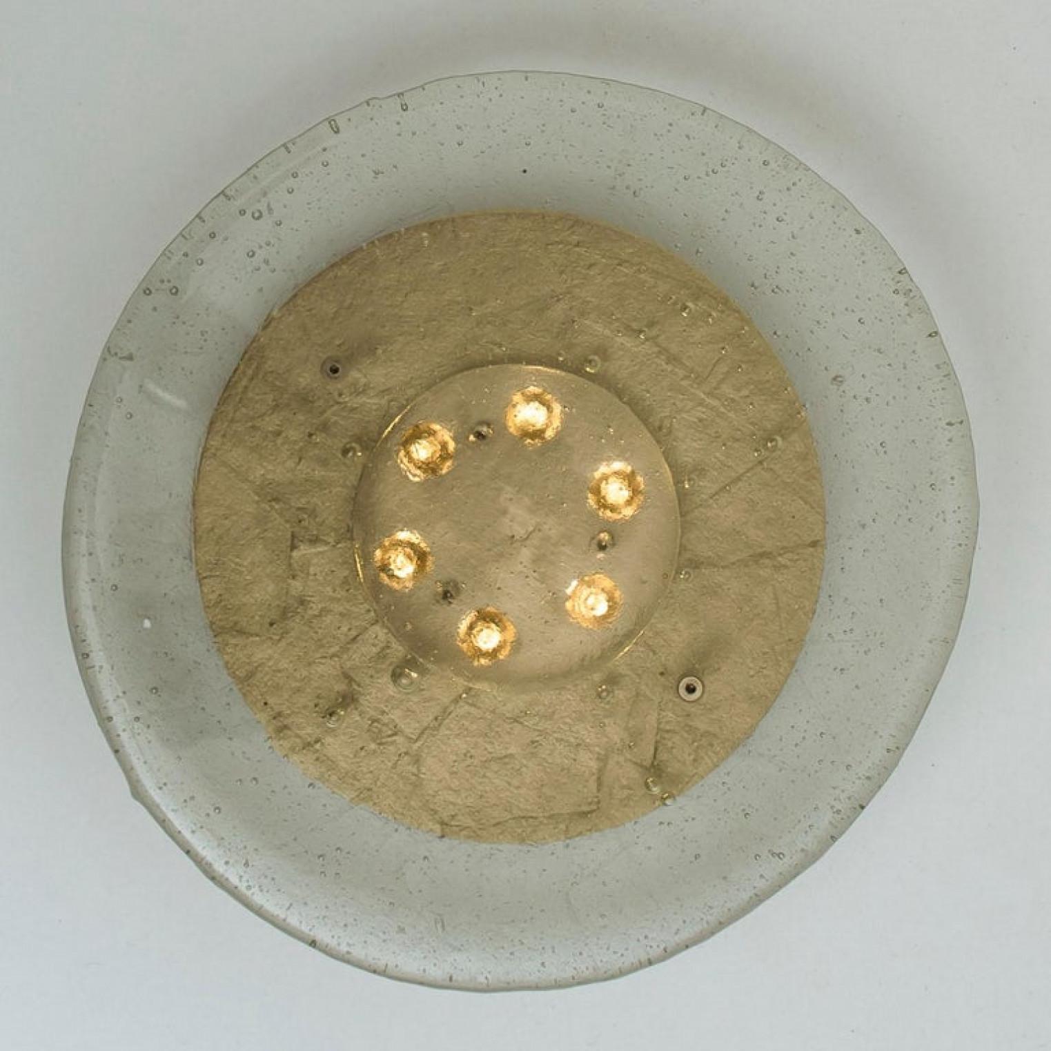 Custum Made Fused Bull’s-Eye Glass and Brass Wall Light or Flush Mount For Sale 5