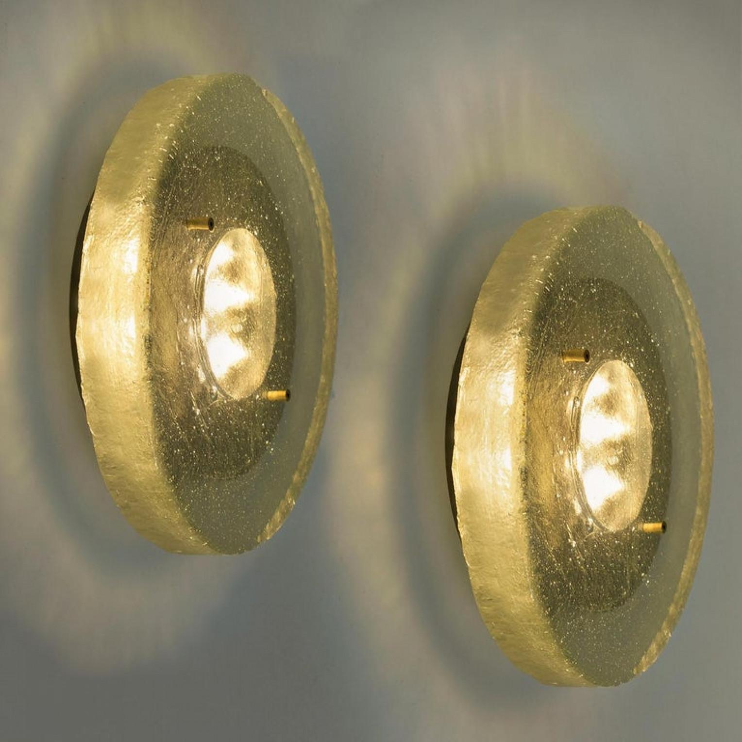 Dutch Custum Made Fused Bull’s-Eye Glass and Brass Wall Light or Flush Mount For Sale