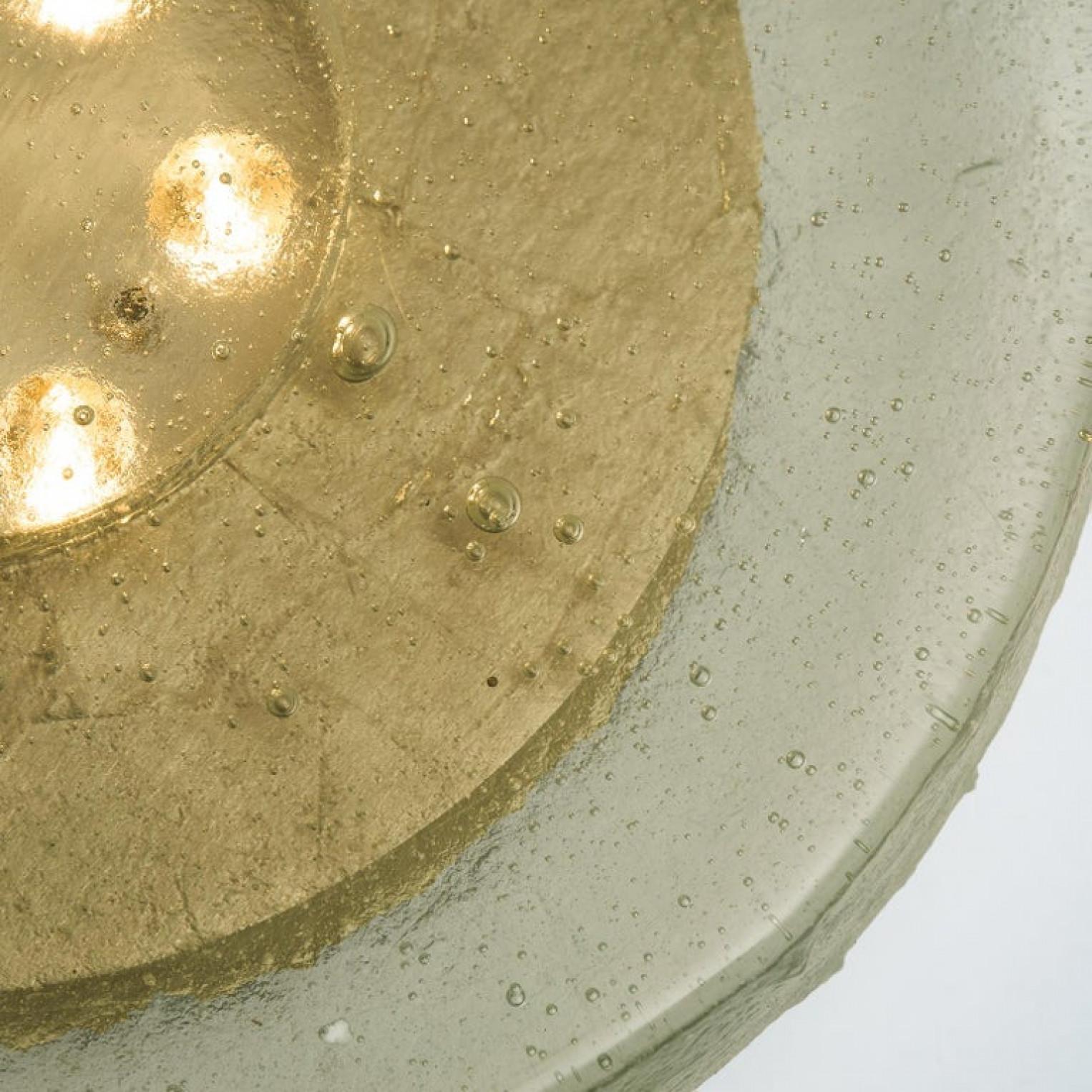Custum Made Fused Bull’s-Eye Glass and Brass Wall Light or Flush Mount In Excellent Condition For Sale In Rijssen, NL