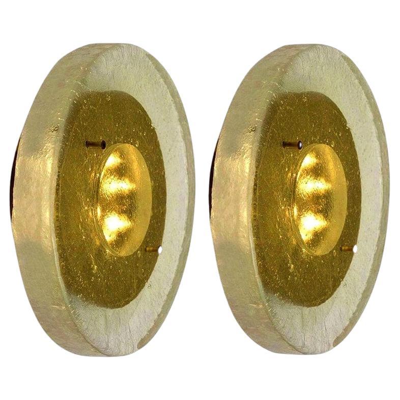 Custum Made Fused Bull’s-Eye Glass and Brass Wall Light or Flush Mount For Sale
