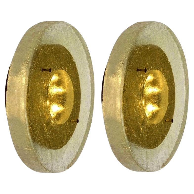 Custum Made Fused Bull's-Eye Glas und Messing Wandleuchte oder Flush Mount im Angebot