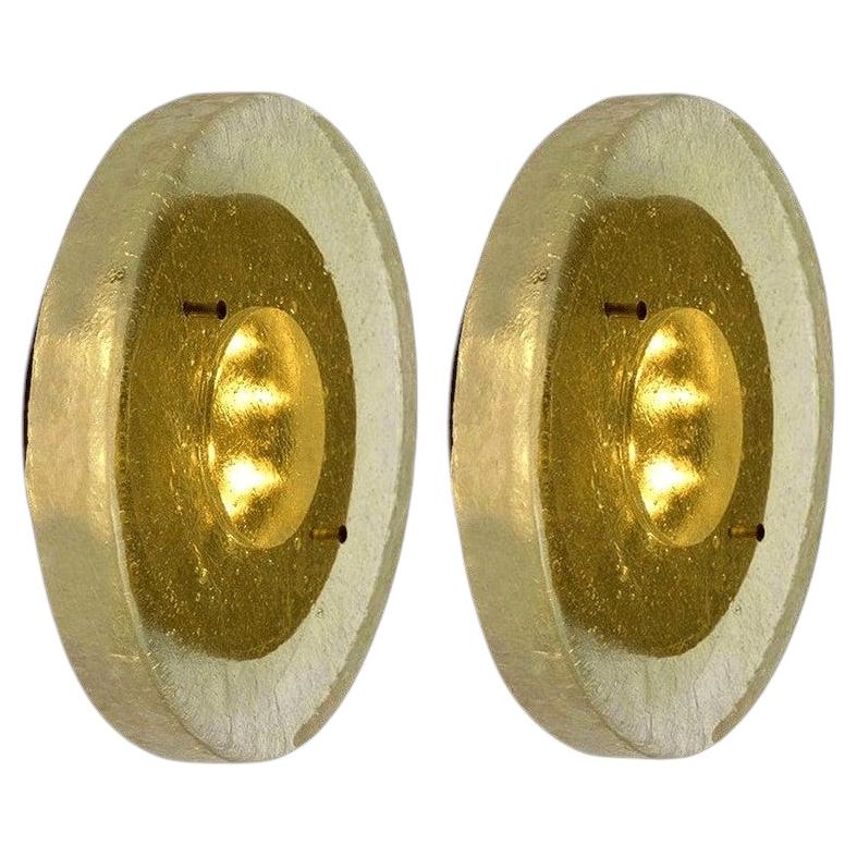 Custum Made Fused Bull’s-Eye Glass and Brass Wall Light or Flush Mount