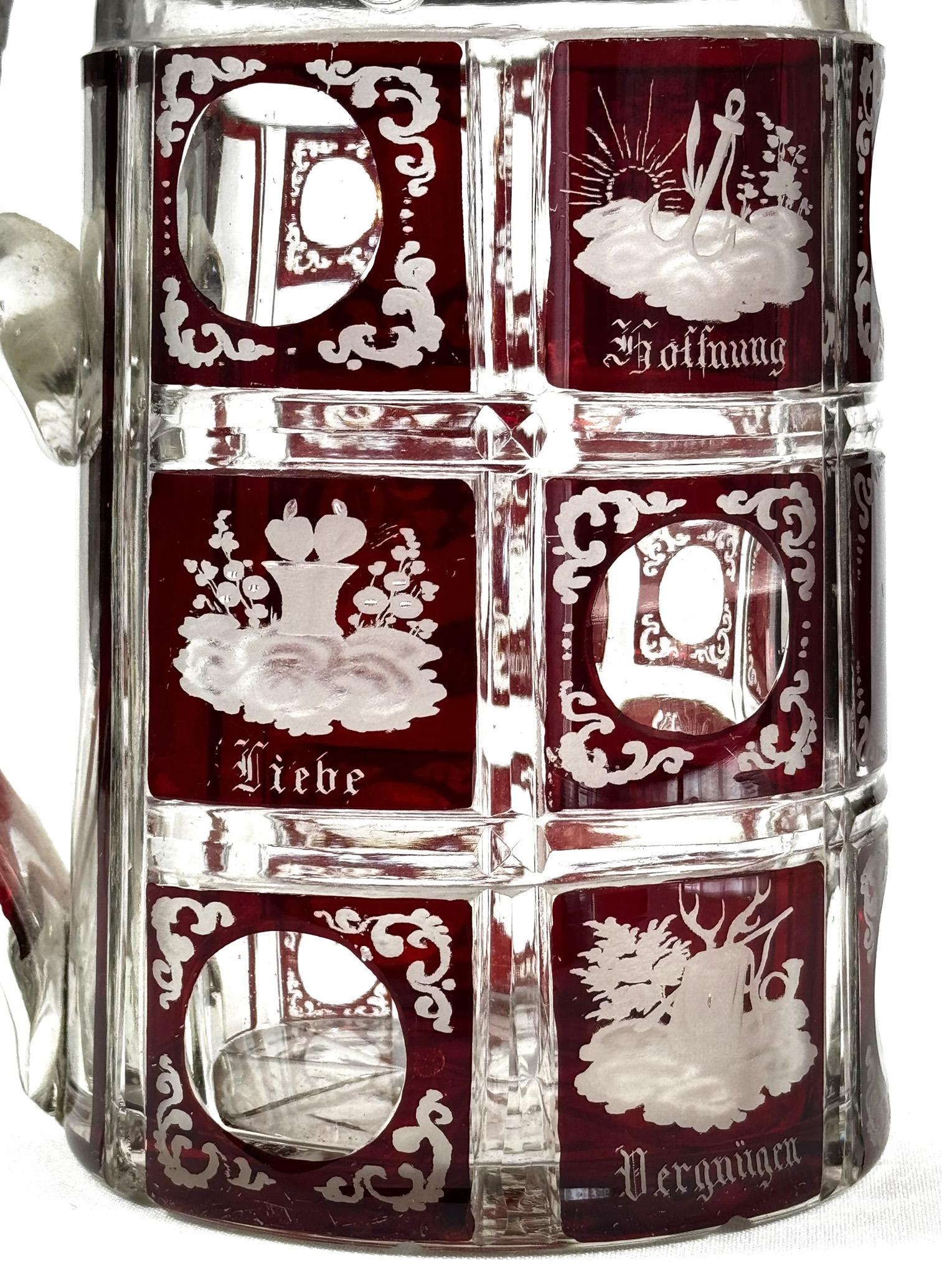 Pichet en verre taillé et gravé rouge lazure - 19ème siècle en vente 2