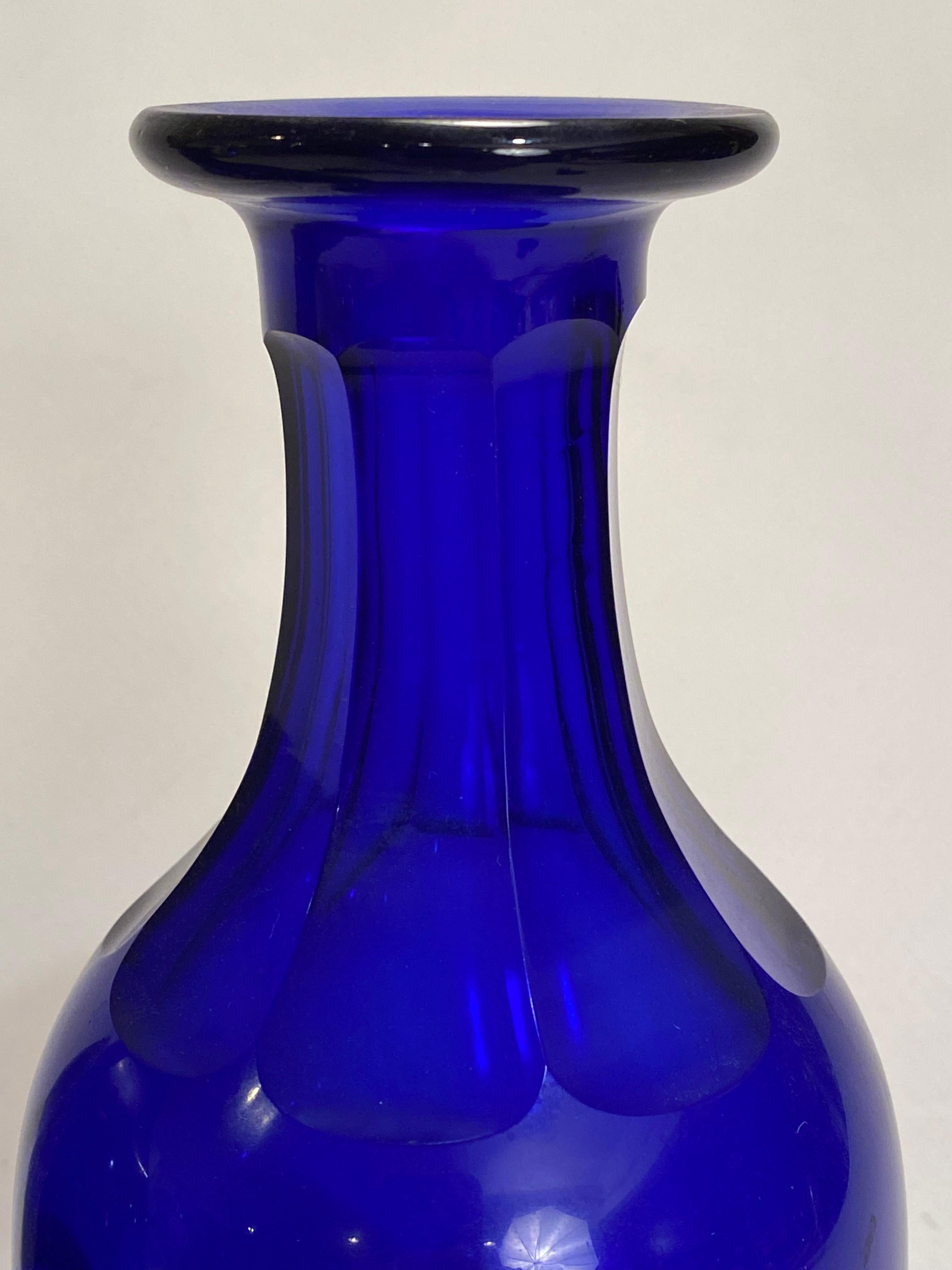 Cut and Faceted Cobalt Glass Bottles with Stoppers, A Pair 2
