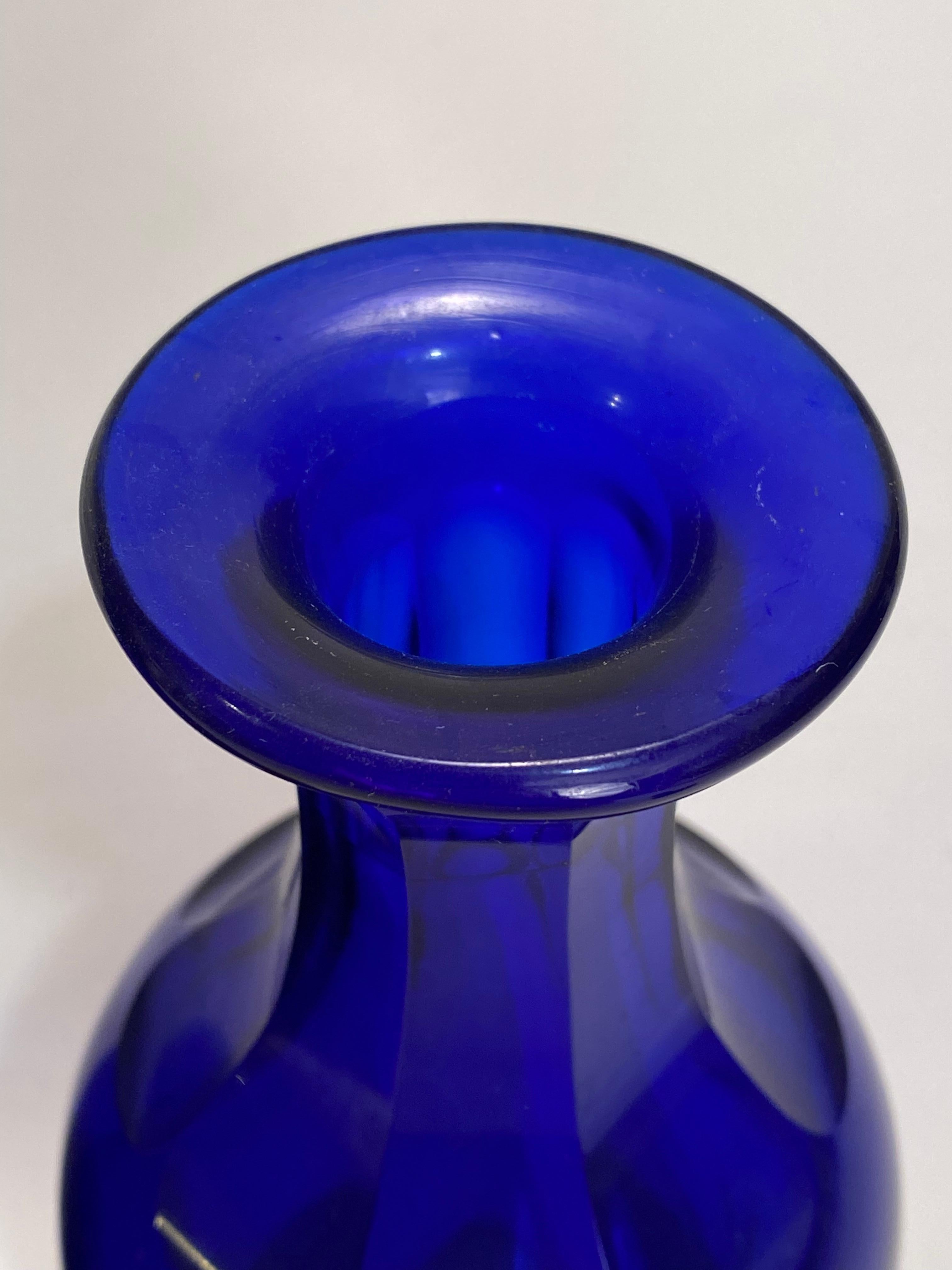 Cut and Faceted Cobalt Glass Bottles with Stoppers, A Pair 1
