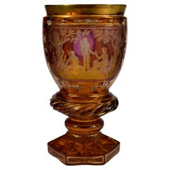 Cut Antique Goblet with Engraving, Hunting Motif of the 19th Century -Bohemiam