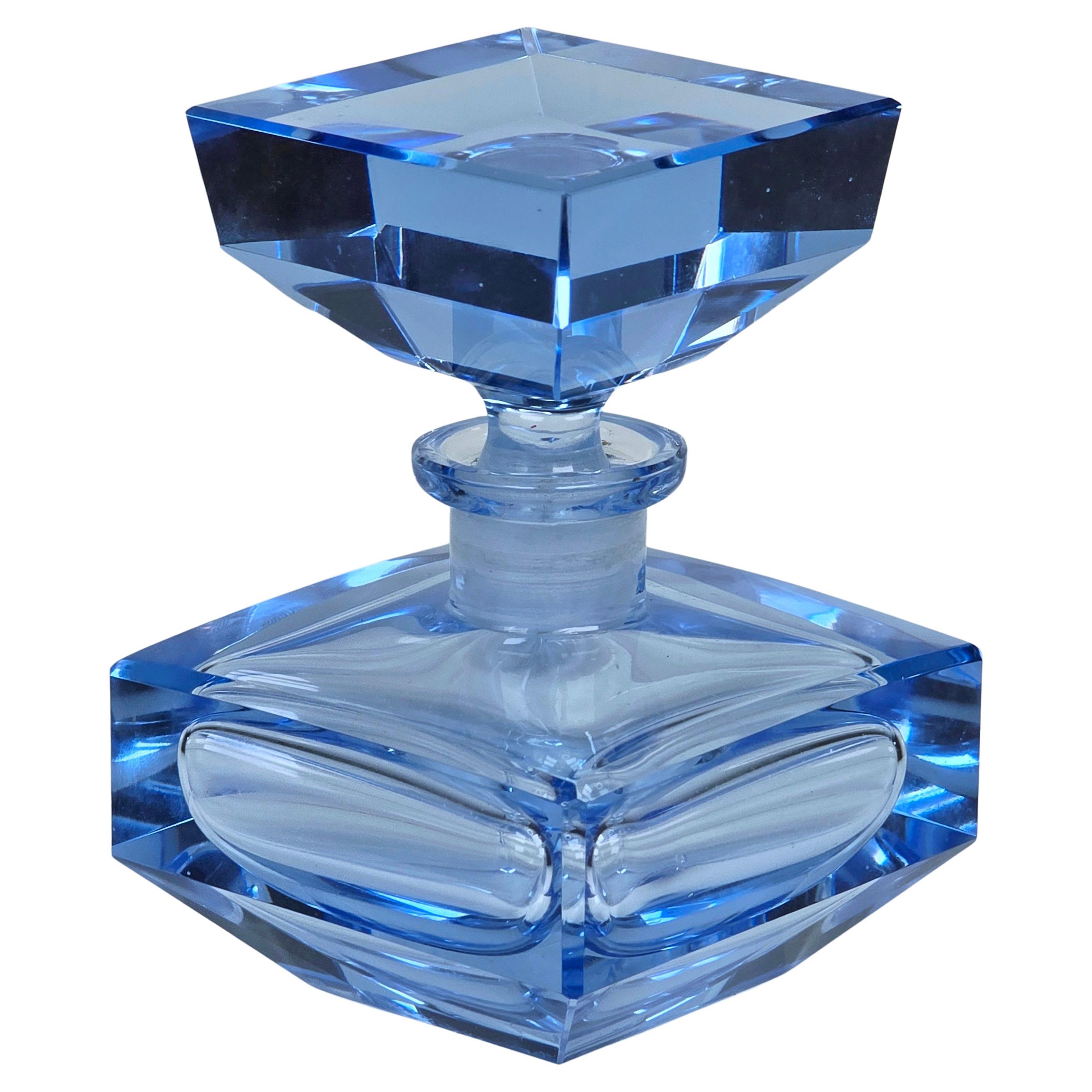 Cut Blue Crystal Art Deco Perfume Bottle