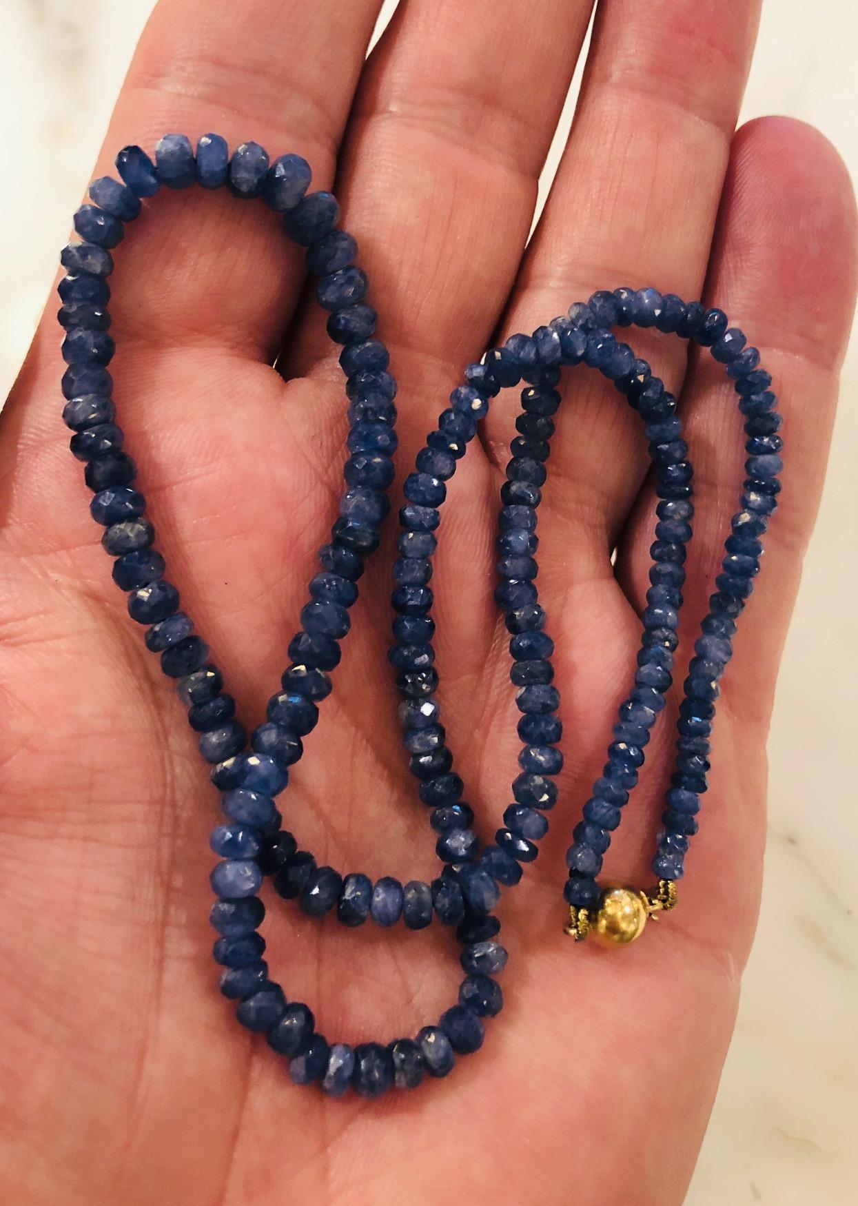 Beautiful cut Blue Sapphire stone bead necklace with a secure  14 k gold clasp