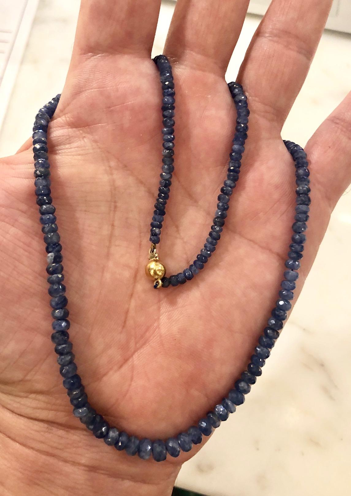 Modern Cut Blue Sapphire Bead Necklace with Gold Clasp