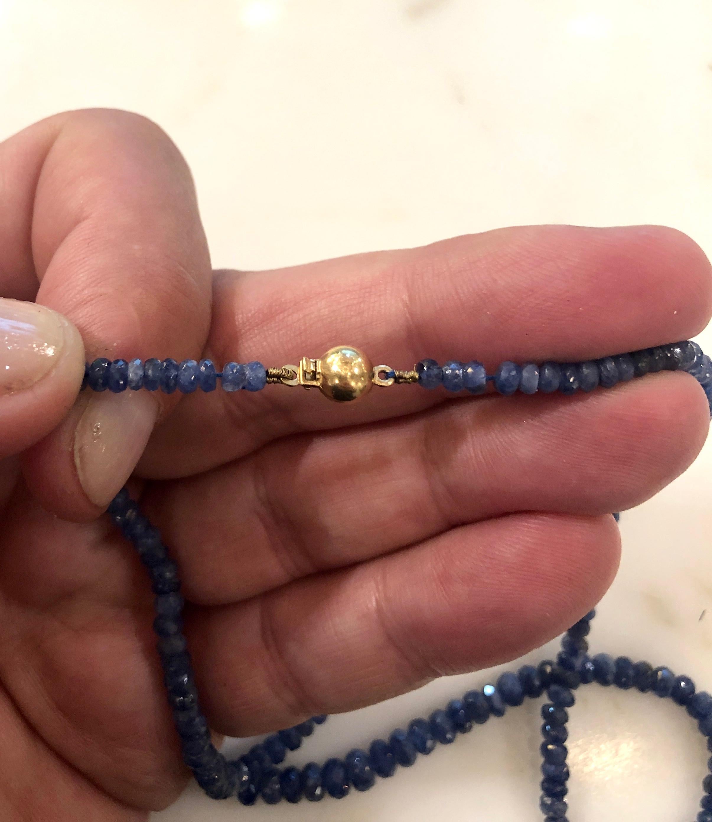 Women's Cut Blue Sapphire Bead Necklace with Gold Clasp