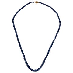 Cut Blue Sapphire Bead Necklace with Gold Clasp