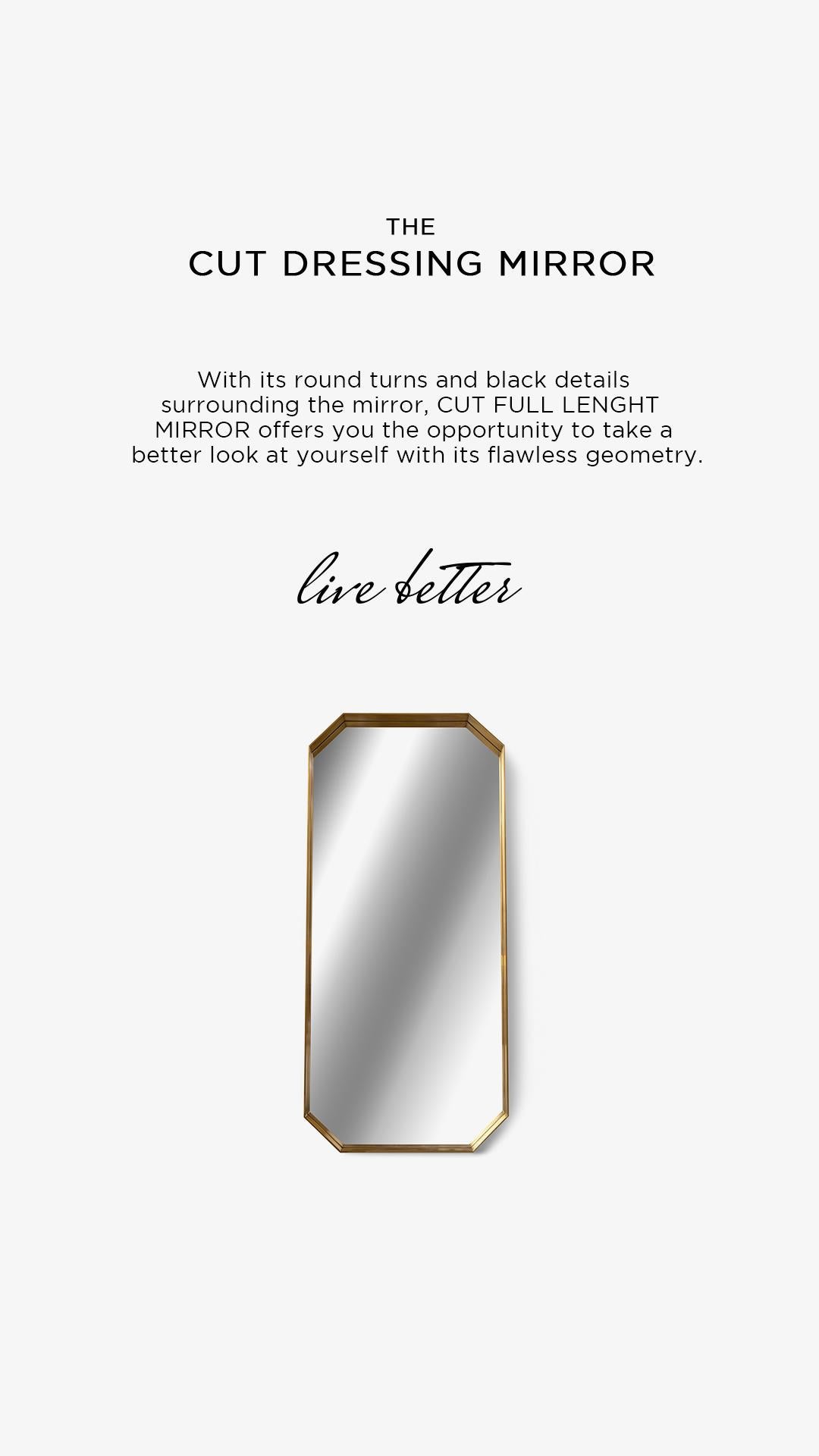 Hand-Crafted Lagu Cut Brass Plated Full Length Mirror Dressing Mirror For Sale
