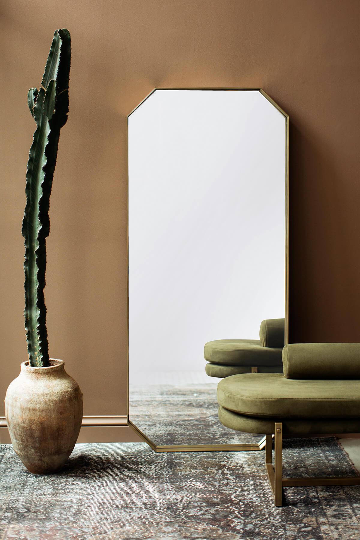 Modern Cut Brass Full Length Mirror in Display For Sale