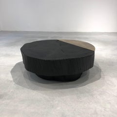 Cut Coffee Table in Burnished Wood and Patinated Brass by Studio F