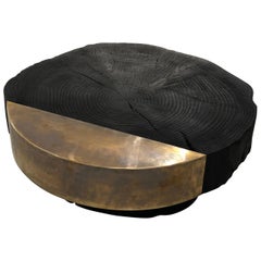 Cut Coffee Table in Burnished Wood and Patinated Brass by Studio F
