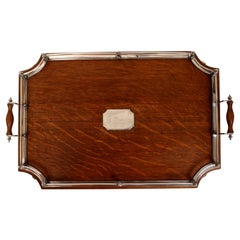 Cut Cornered Edwardian Oak and Silver Plated Tray, Never Engraved, c1900