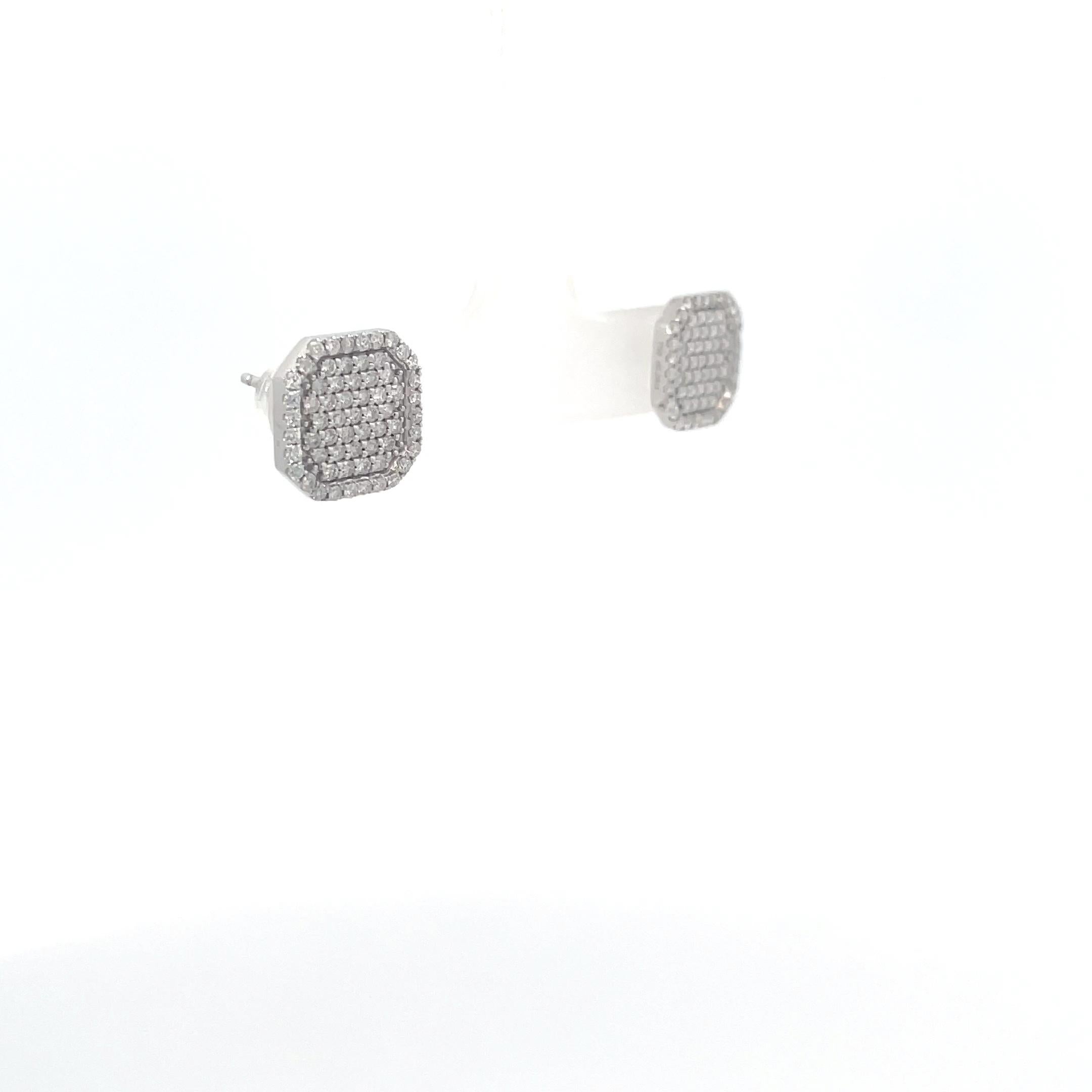 Contemporain Boucles d'oreilles en or blanc 18 carats Pavé de diamants carrés taillés en coin en vente