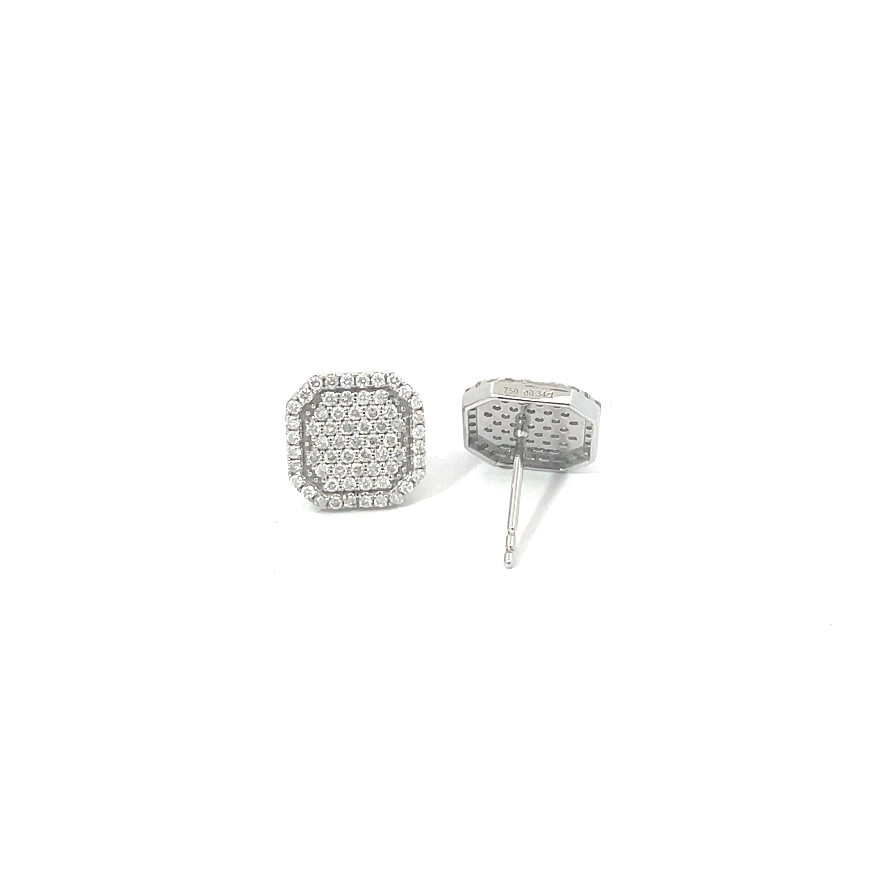 Boucles d'oreilles en or blanc 18 carats Pavé de diamants carrés taillés en coin Neuf - En vente à Hong Kong, HK
