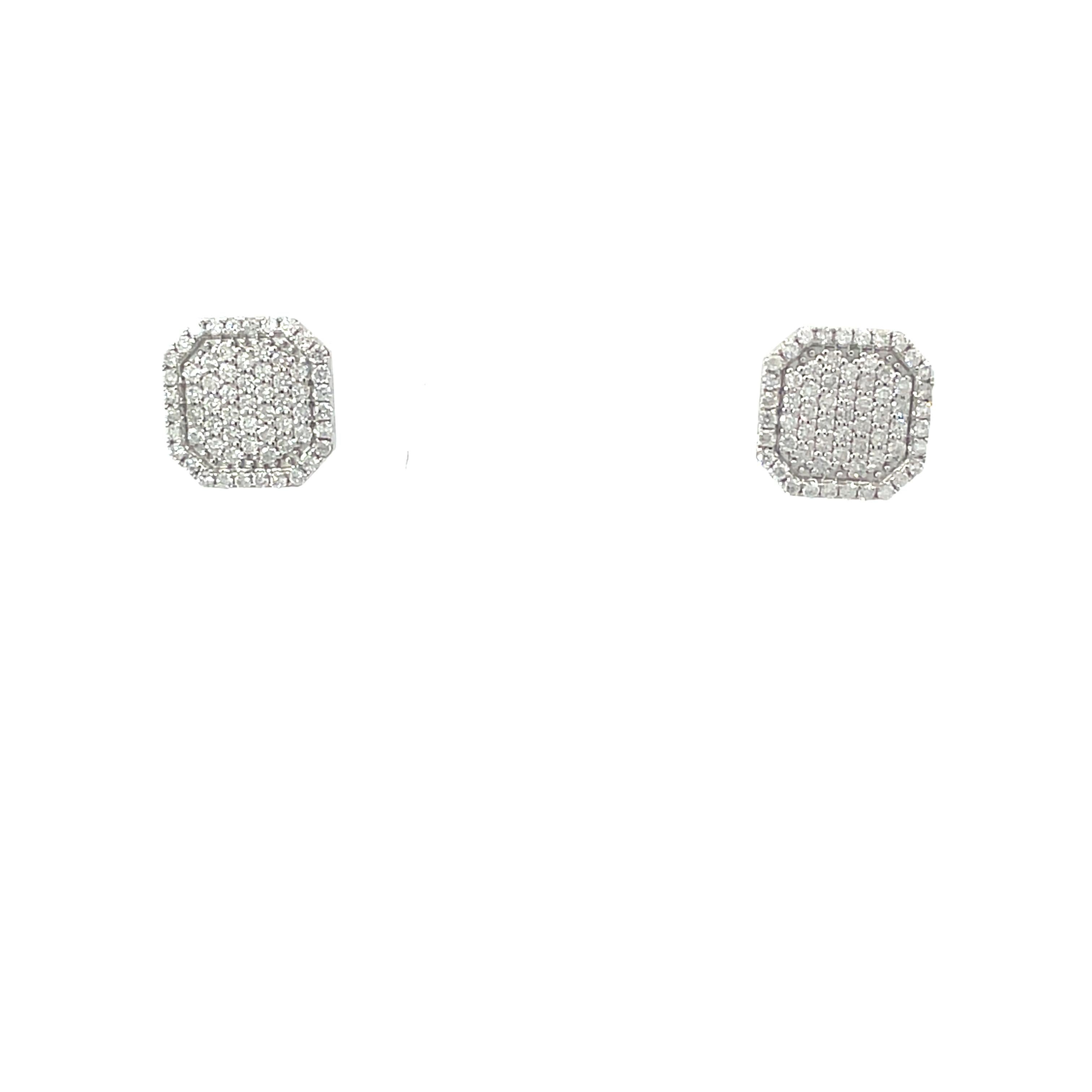 Boucles d'oreilles en or blanc 18 carats Pavé de diamants carrés taillés en coin Unisexe en vente