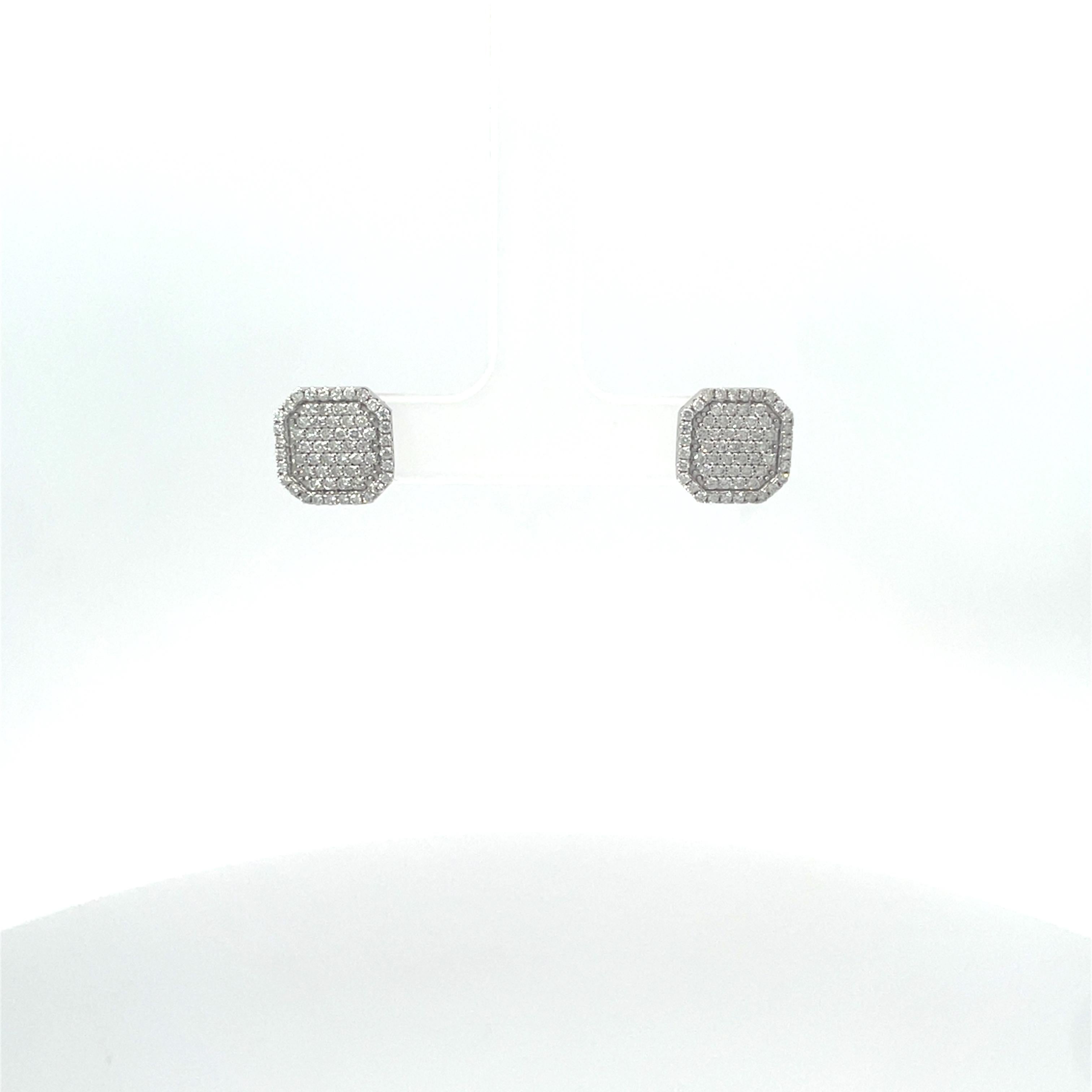 Boucles d'oreilles en or blanc 18 carats Pavé de diamants carrés taillés en coin en vente 2