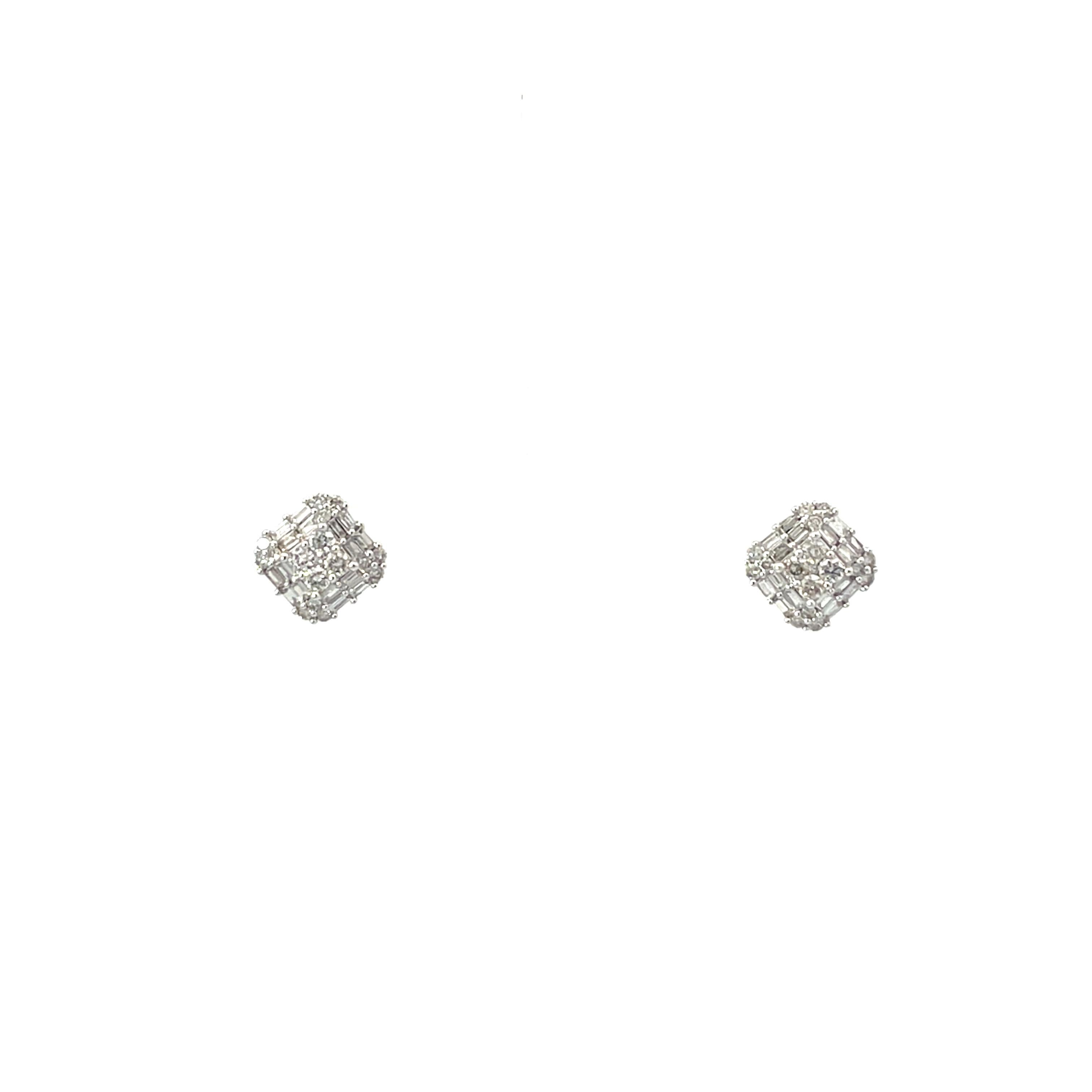 Pendientes de oro de 18 quilates con diamantes talla baguette y brillantes Contemporáneo en venta