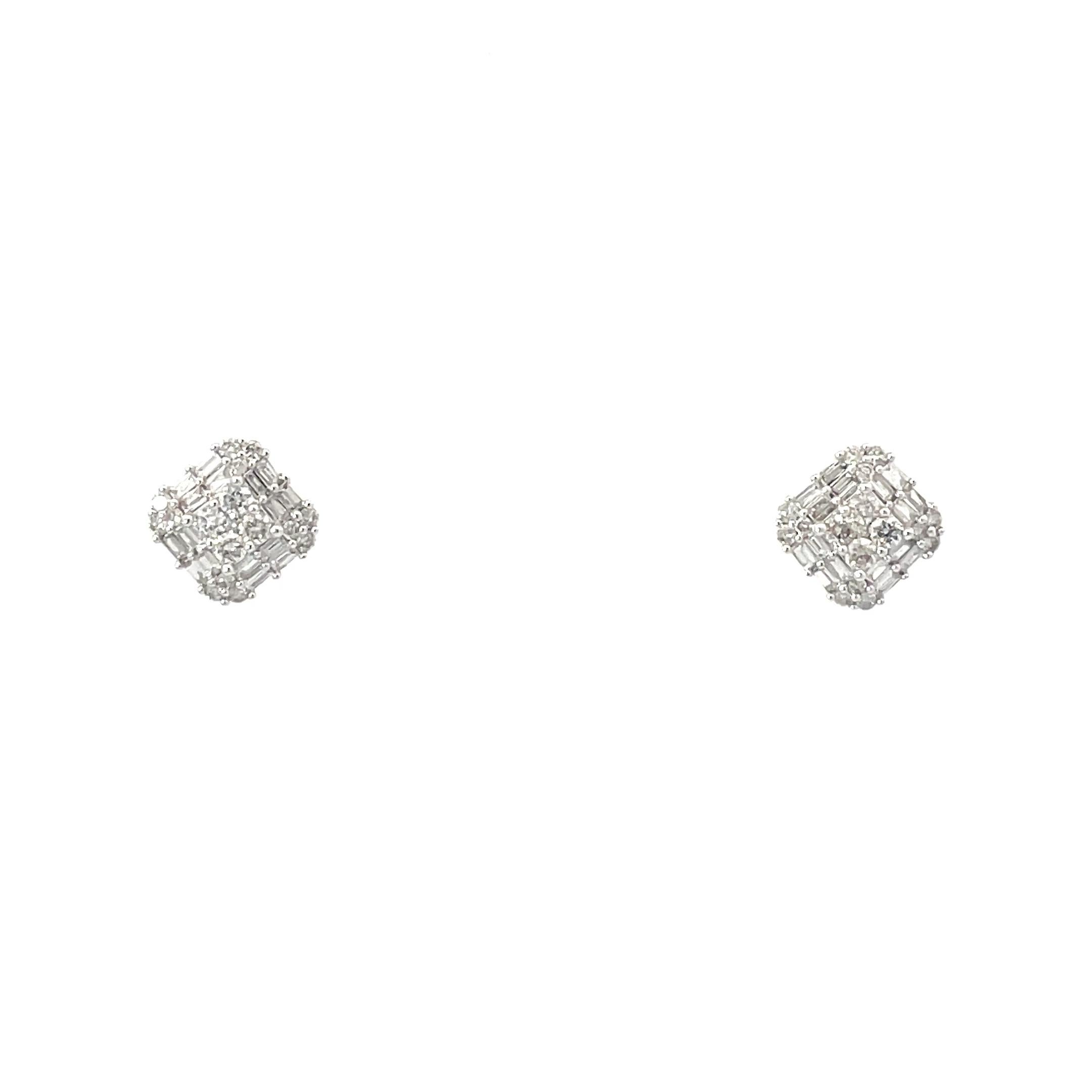 Pendientes de oro de 18 quilates con diamantes talla baguette y brillantes Corte baguette en venta