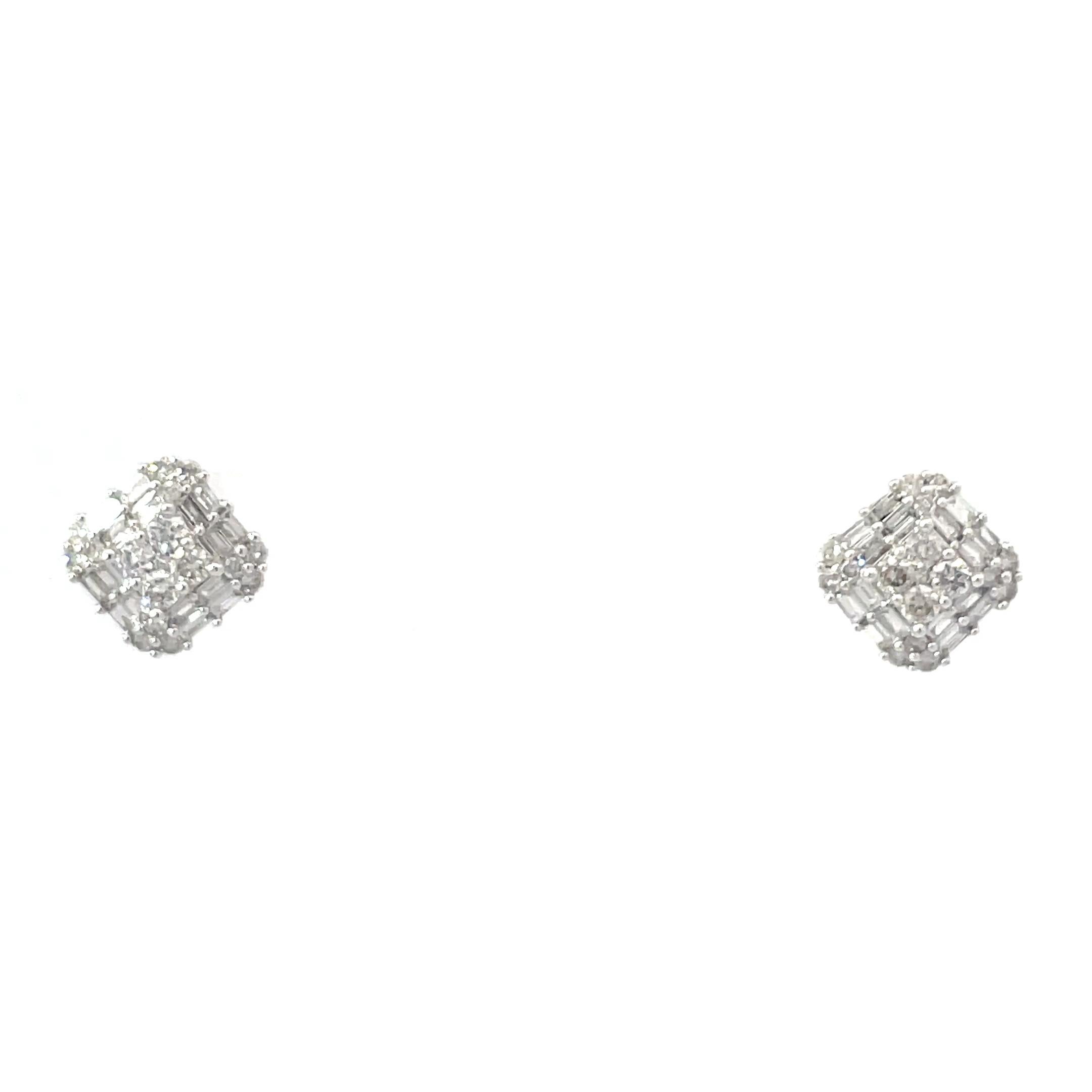 Pendientes de oro de 18 quilates con diamantes talla baguette y brillantes en venta 1