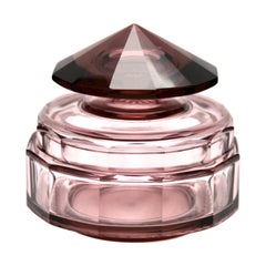 Vintage Cut Crystal Amethyst Lidded Dish / Cosmetics Jar, Czech, 1930s