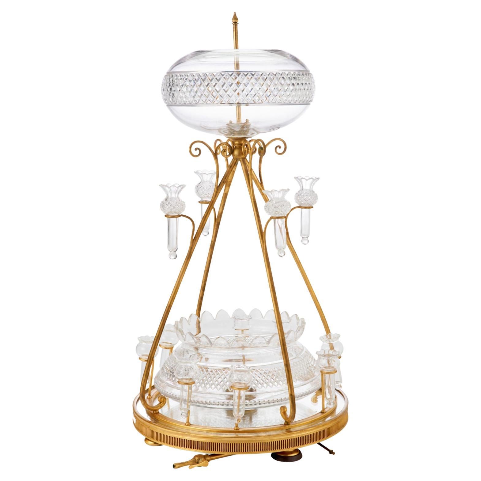 Fuente de mesa de cristal tallado y bronce dorado de F&C Osler de Birmingham en venta
