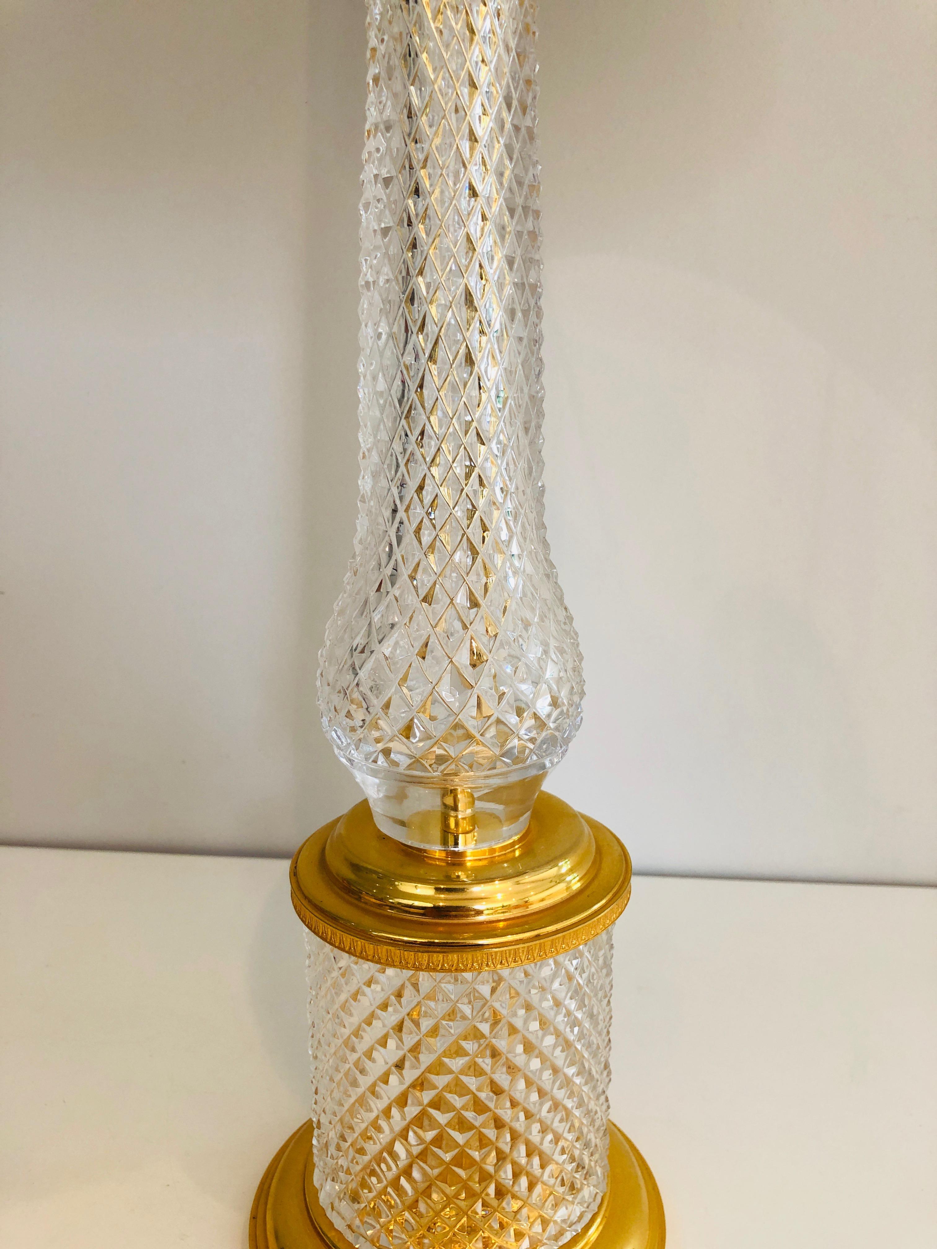Late 20th Century Cut Crystal and Gilt Metal Table Lamp, French, Circa 1970