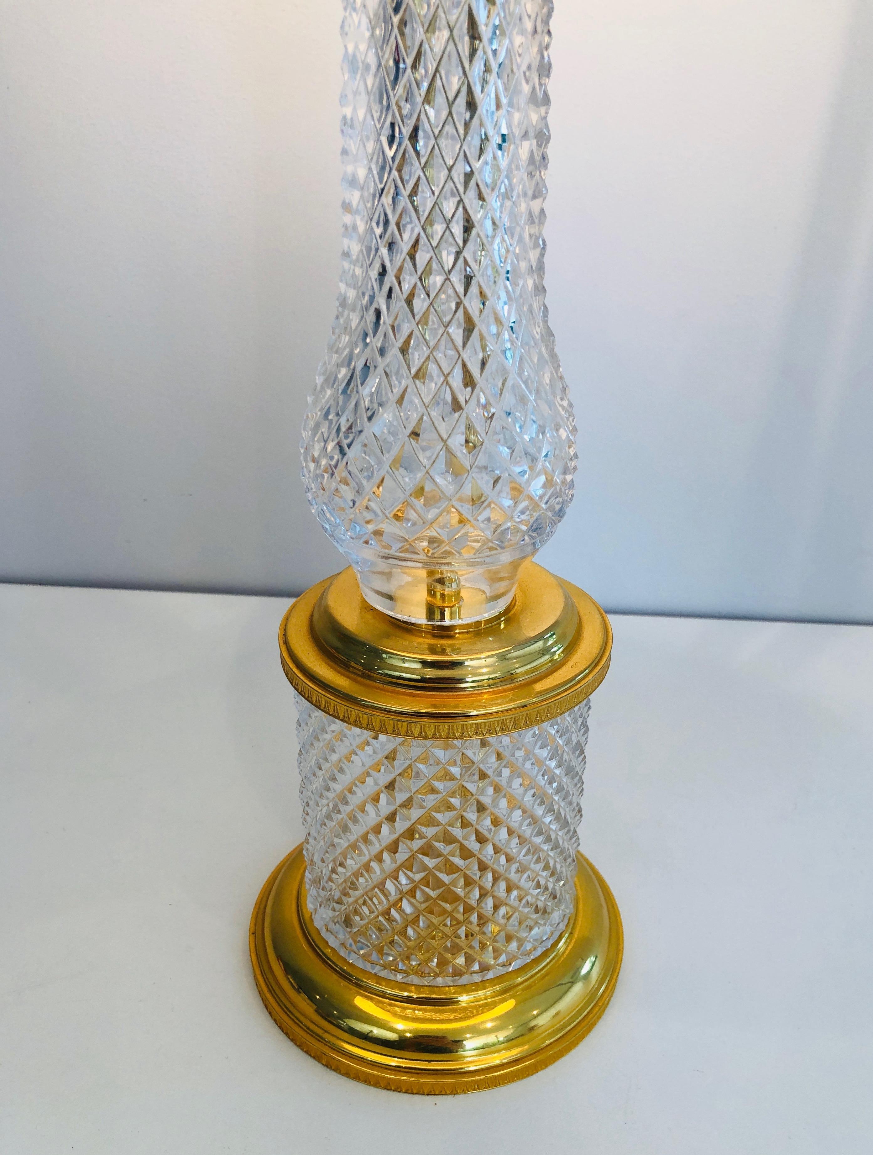Cut Crystal and Gilt Metal Table Lamp, French, Circa 1970 1