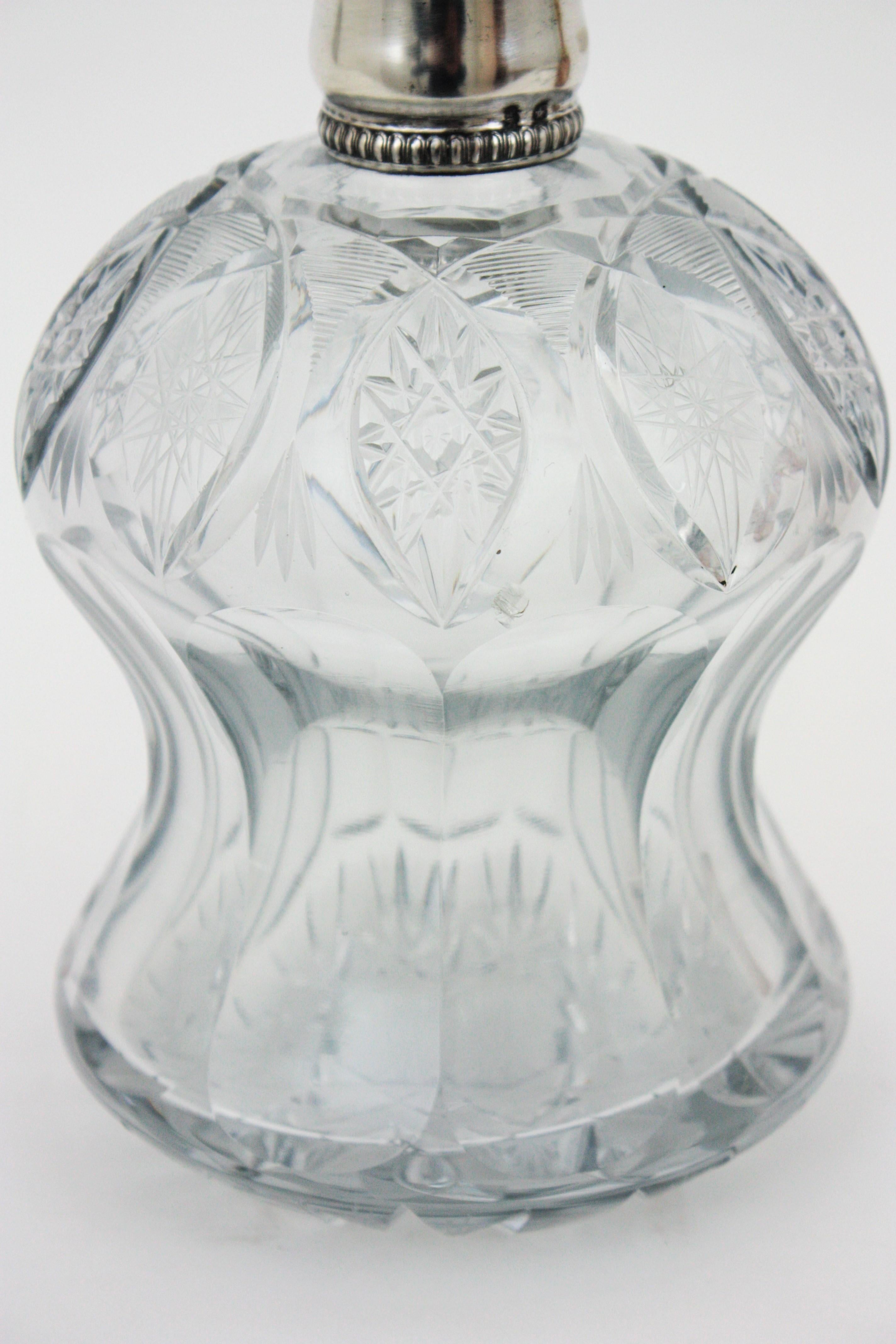 Getränke-Dekanter-Set aus Bernstein und klarem, geschliffenem Kristall und Silber im Angebot 4
