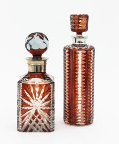 Cut Crystal and Silver Amber Drinks Decanter Set