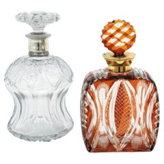 Drinks Decanter Set in Amber and Clear Cut Crystal and Silver