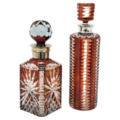 Cut Crystal and Silver Amber Drinks Decanter Set