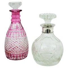 Drinks Decanter Set in Pink and Clear Cut Crystal and Silver