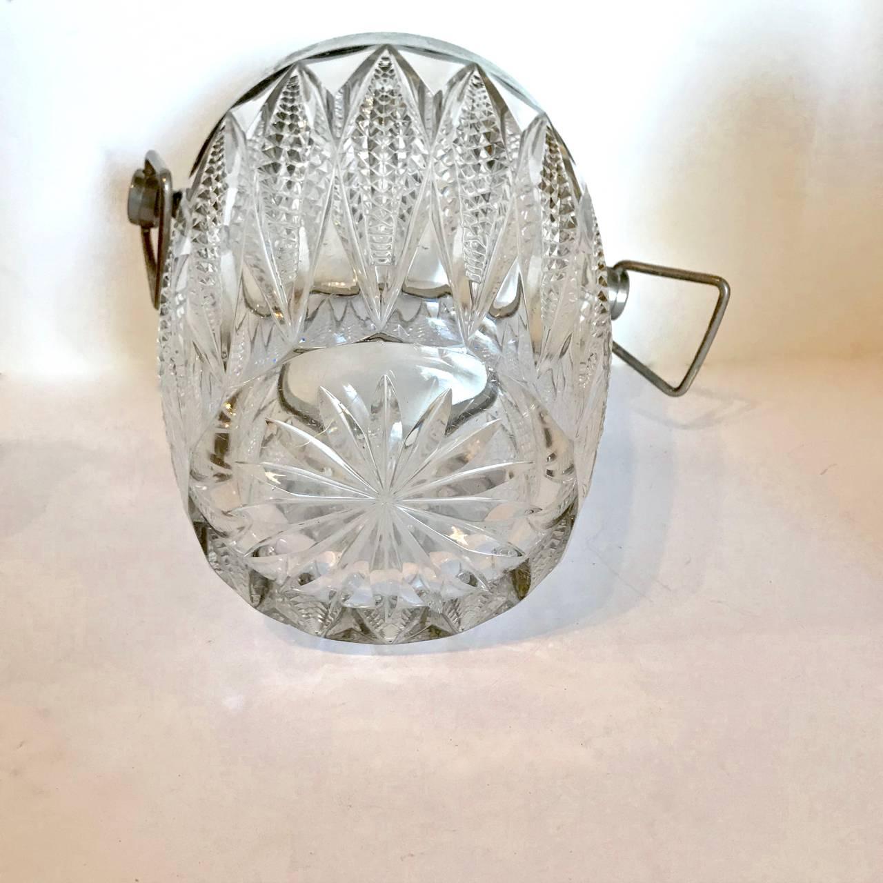 Neoclassical Cut Crystal and Silver Plate Ice Bucket, 20th Century