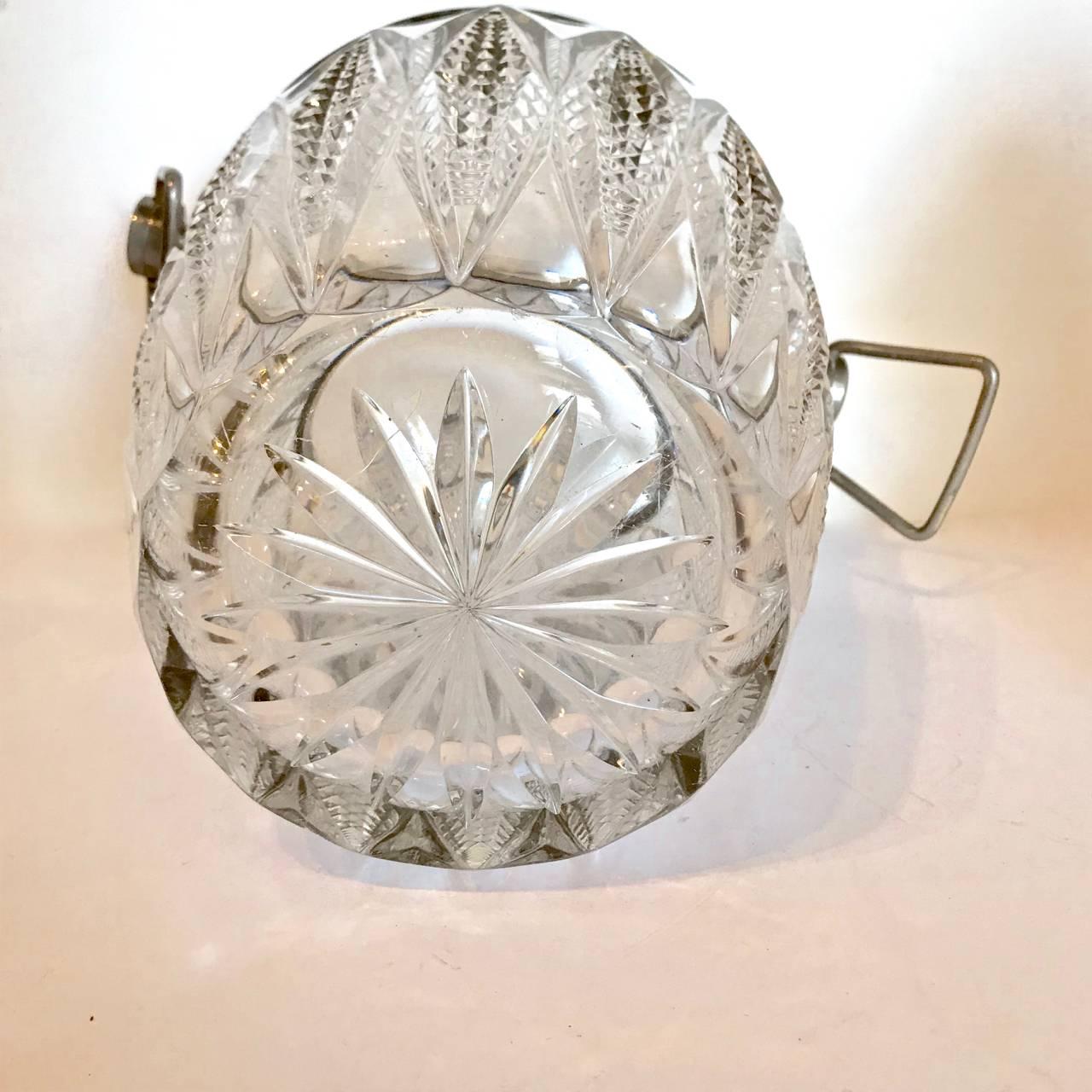 European Cut Crystal and Silver Plate Ice Bucket, 20th Century